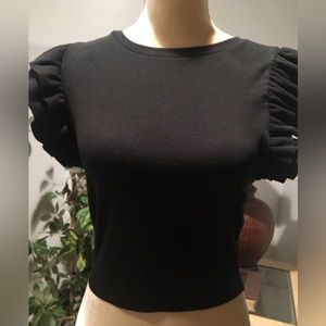 Zara T-Shirt Black Blouse with Shoulder Design